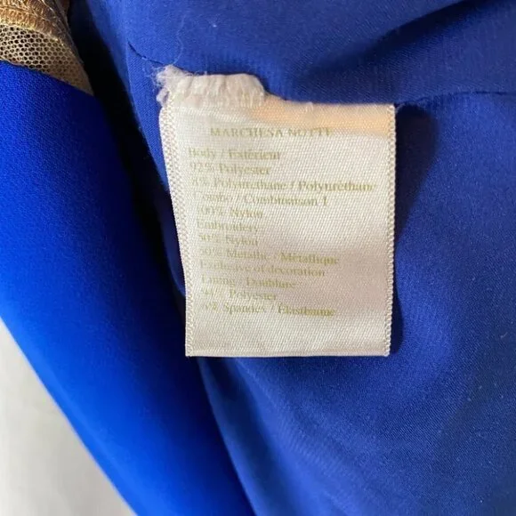 Marchesa Notte Blue Gold Lace Formal Gown $995 - Picture 11 of 11